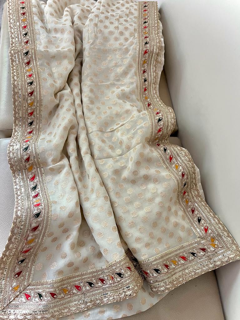 Meenakari bordered khaddi gorgette sarees - Saffronfashionindia