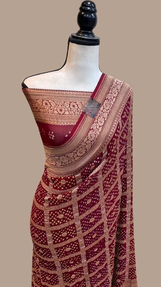 Munisha Banarsi bandhej saree - Saffronfashionindia