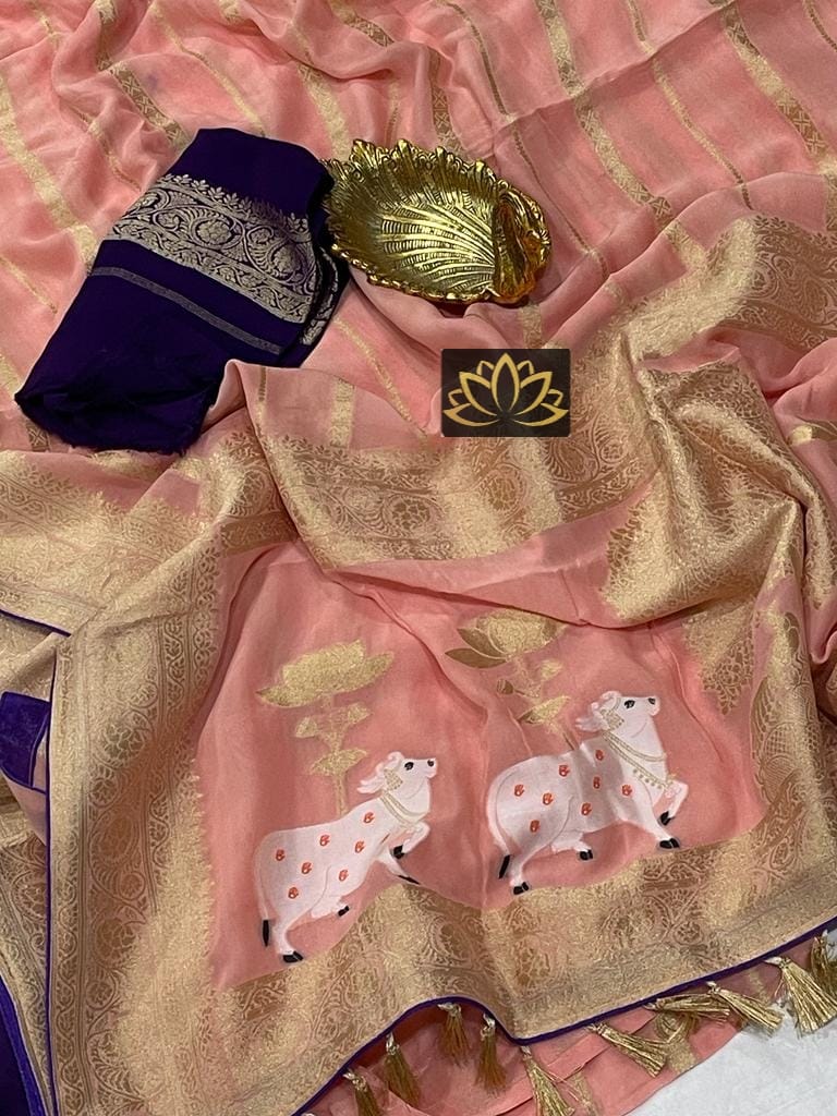Subesha Banarsi gorgette saree - Saffronfashionindia