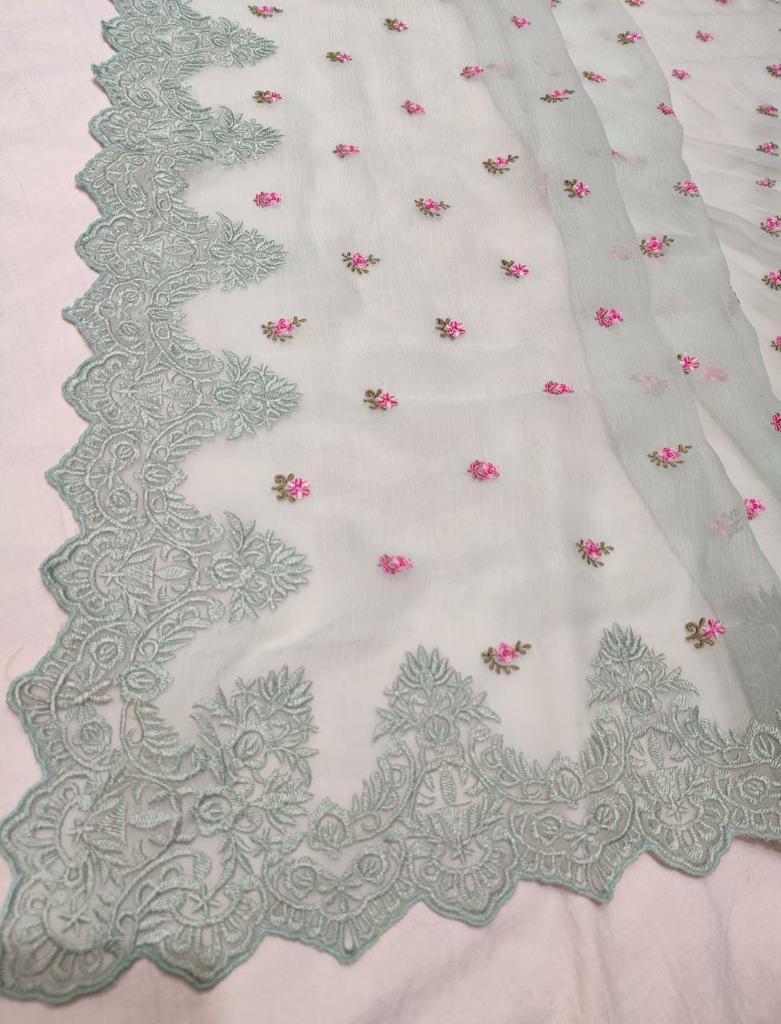 Mohini chiffon embroidery saree - Saffronfashionindia