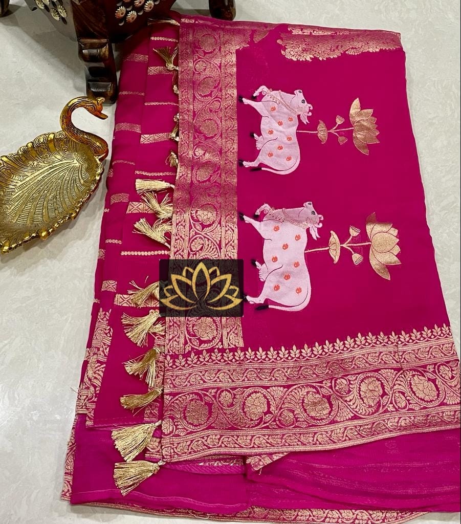 Subesha Banarsi gorgette saree - Saffronfashionindia