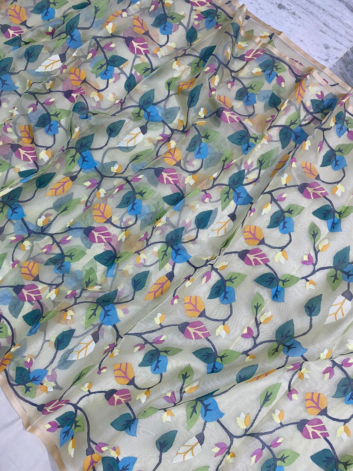 Chinia muslin jamdani sari - Saffronfashionindia