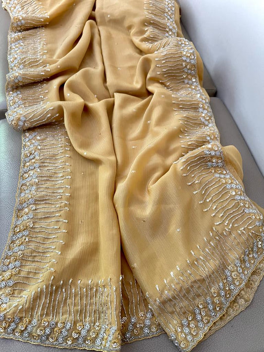 Chiffon sequence katdana beautiful saree - Saffronfashionindia