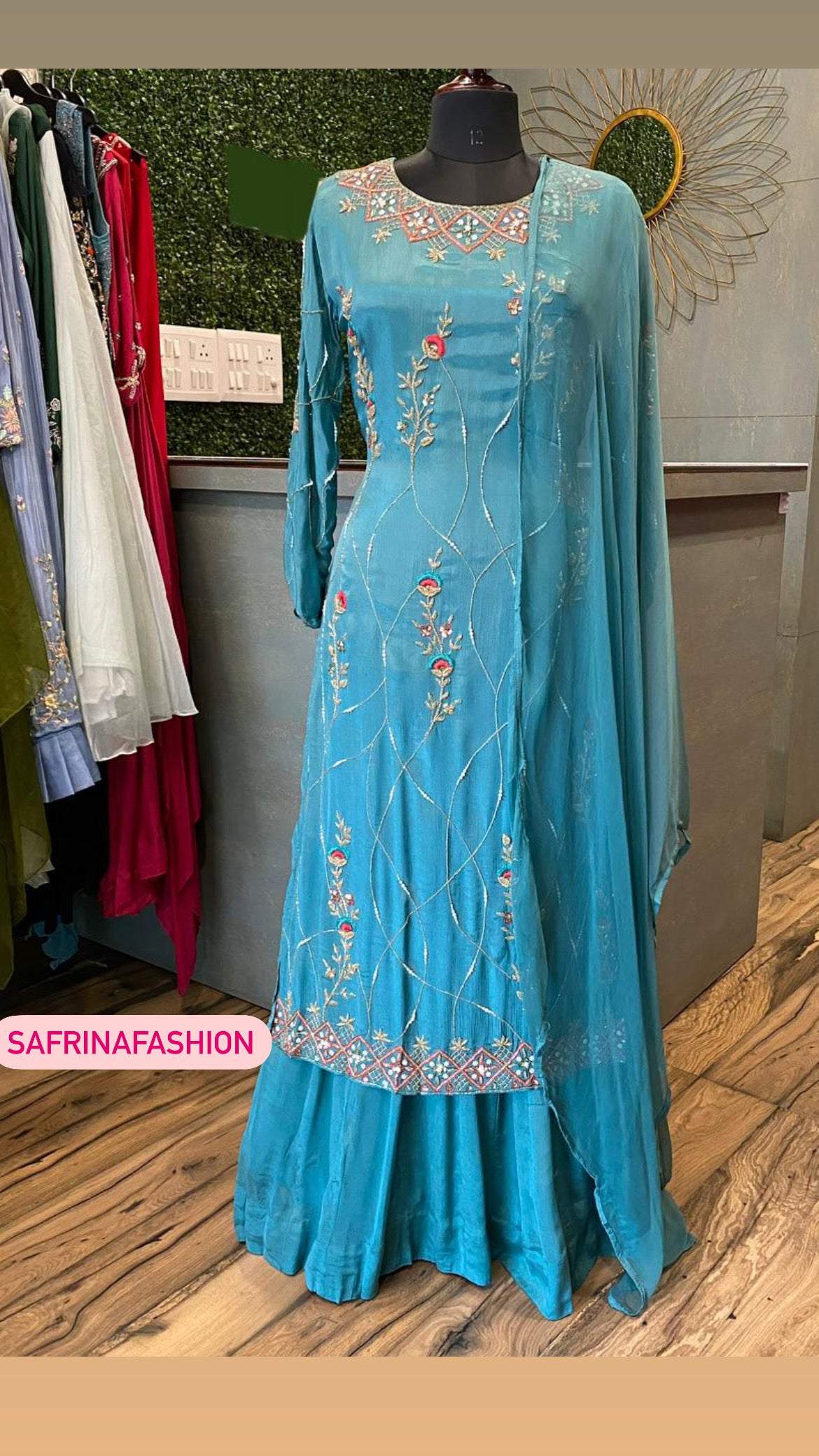 Shantani blue chinon kurta dress - Saffronfashionindia