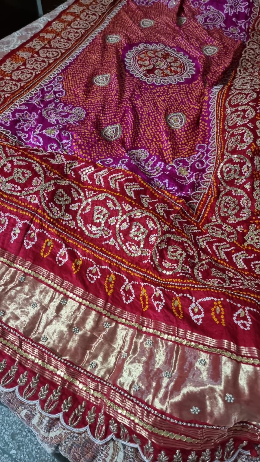 Bandhej pink gajji silk dupatta - Saffronfashionindia
