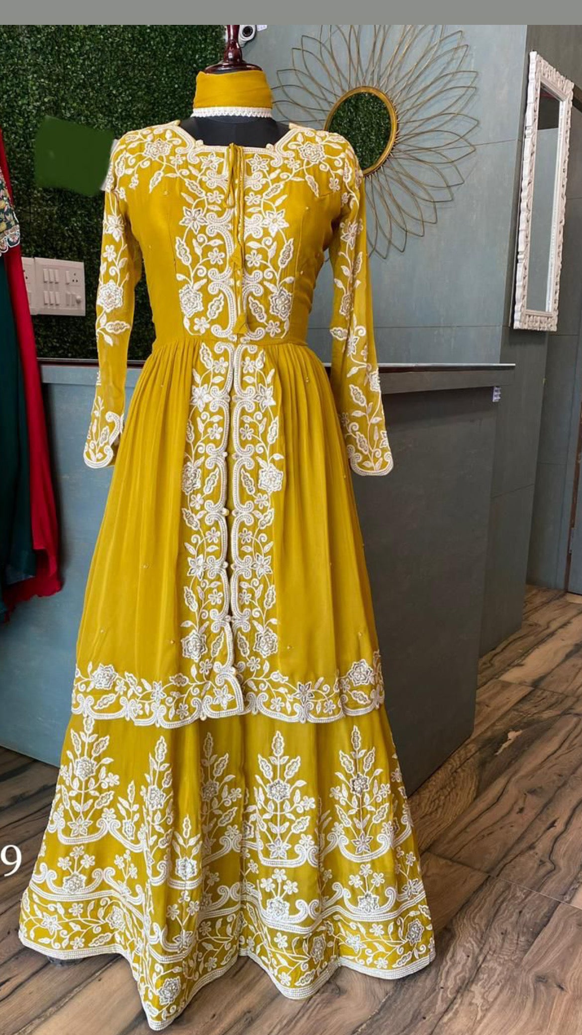 Mustard peplum styled kurta gharara dress - Saffronfashionindia