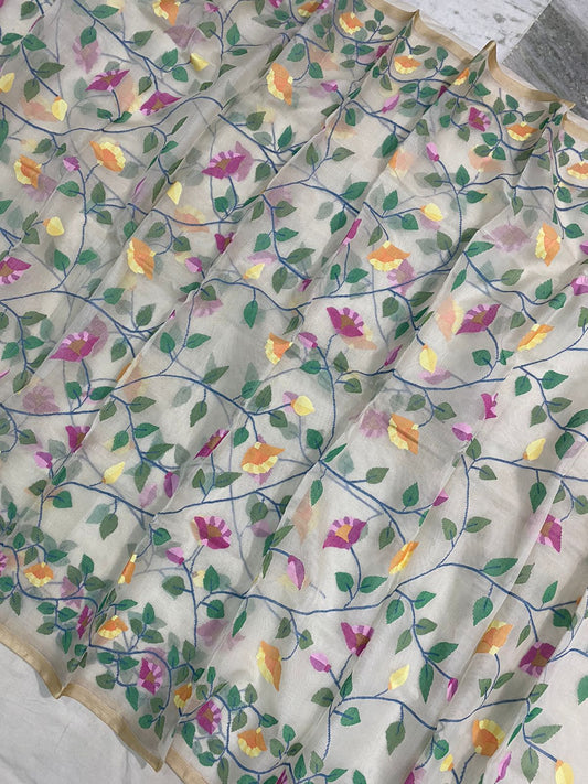 Kiara muslin jamdani sarees - Saffronfashionindia