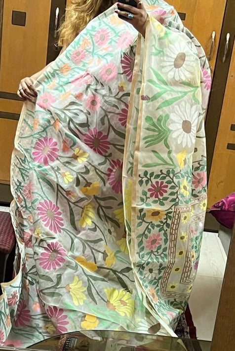 Rupashi tantuj muslin jamdani saree - Saffronfashionindia