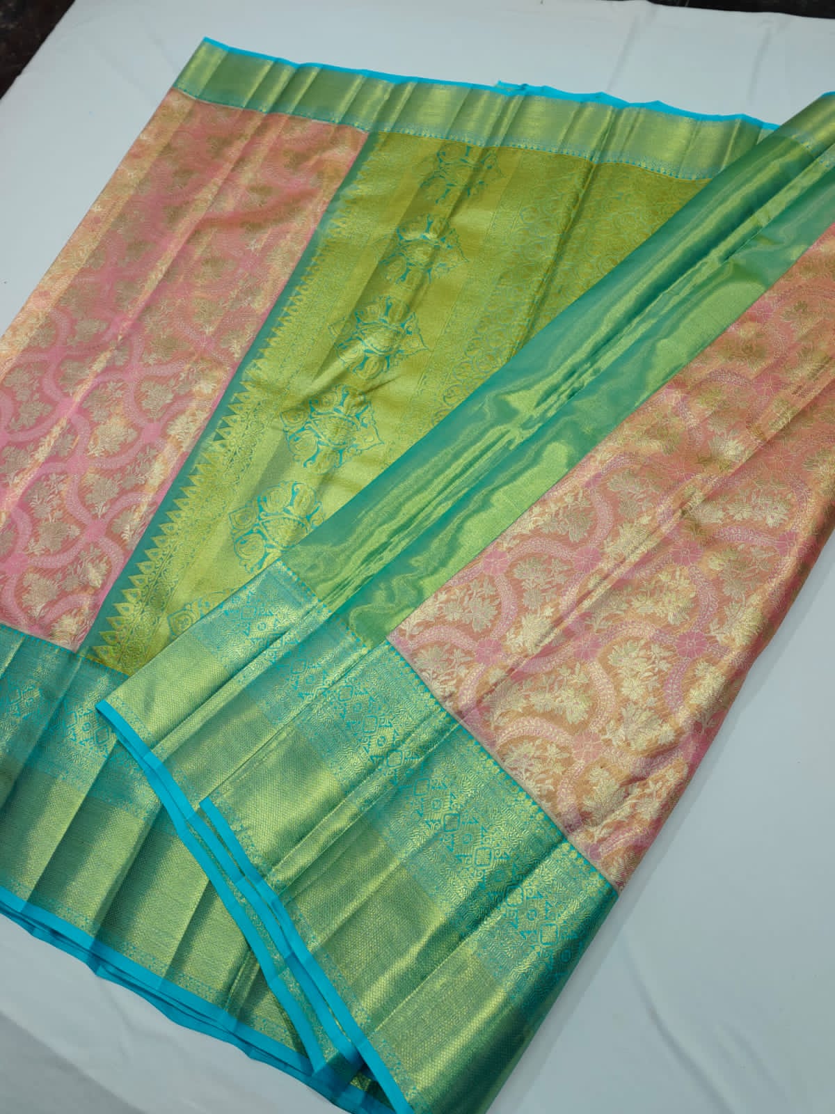 Peachy peach Kanjeevaram silk saree - Saffronfashionindia