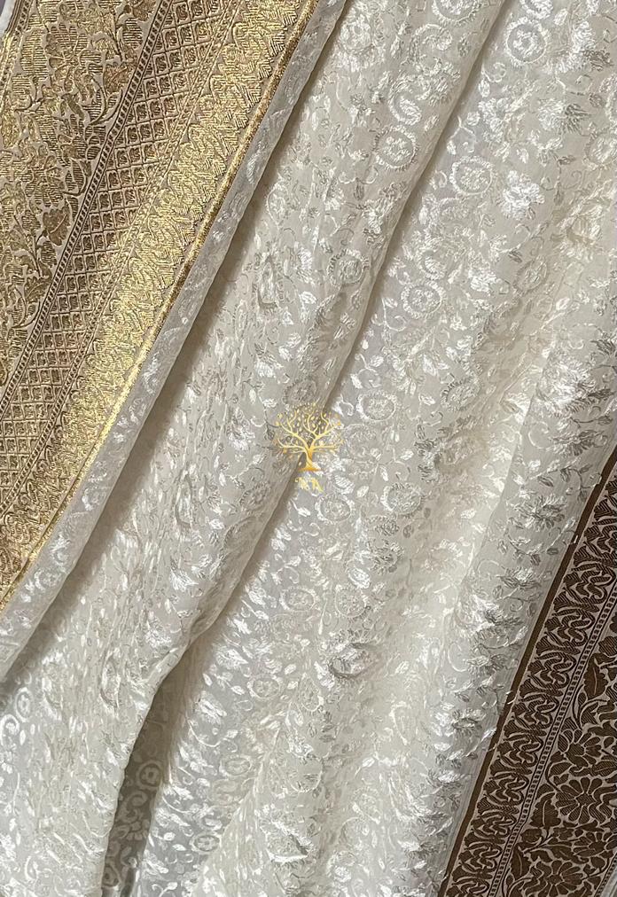 Chikankari gorgette Indian traditional saree - Saffronfashionindia