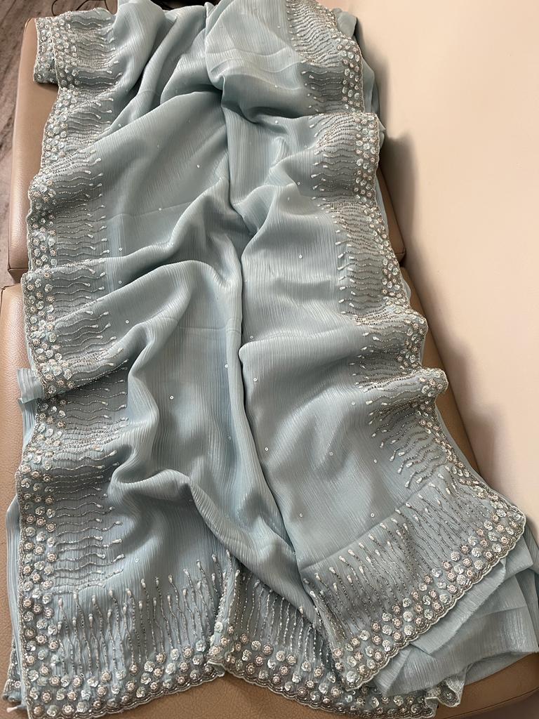Chiffon sequence katdana beautiful saree - Saffronfashionindia