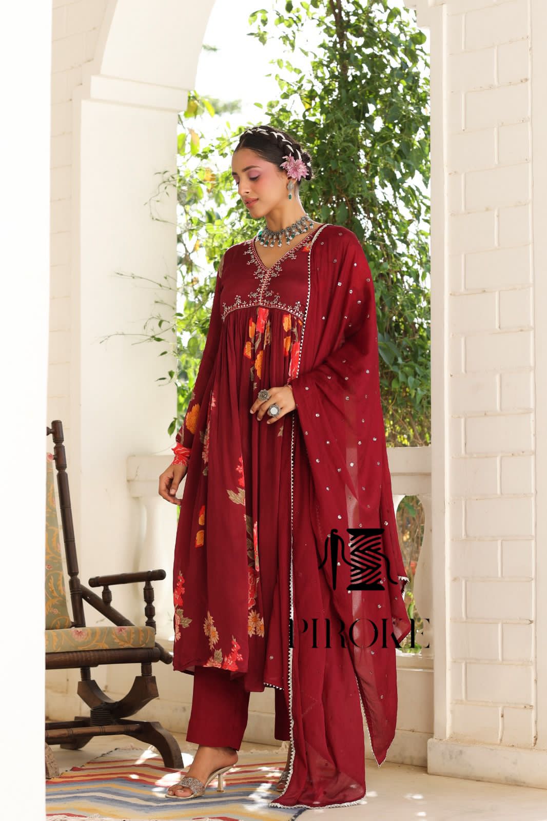 Maroon floral dress salwar kameez - Saffronfashionindia