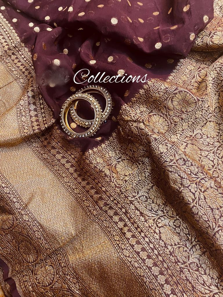 Elegant Banarsi gorgette saree - Saffronfashionindia