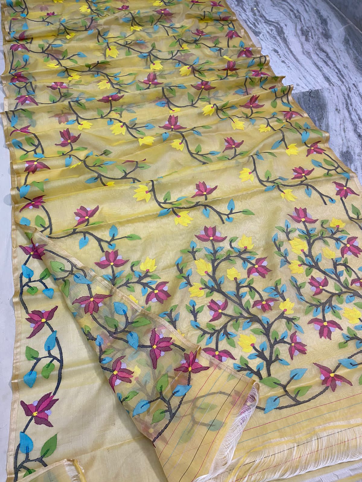 Kalpa muslin jamdani saree - Saffronfashionindia