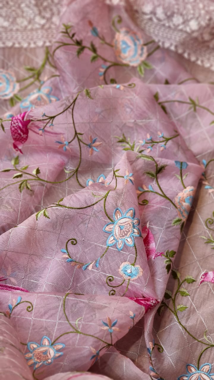 Organza silk Parsi embroidered sari - Saffronfashionindia