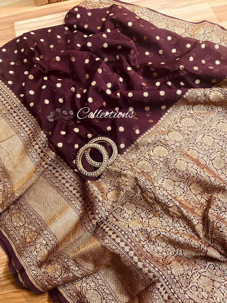 Elegant Banarsi gorgette saree - Saffronfashionindia
