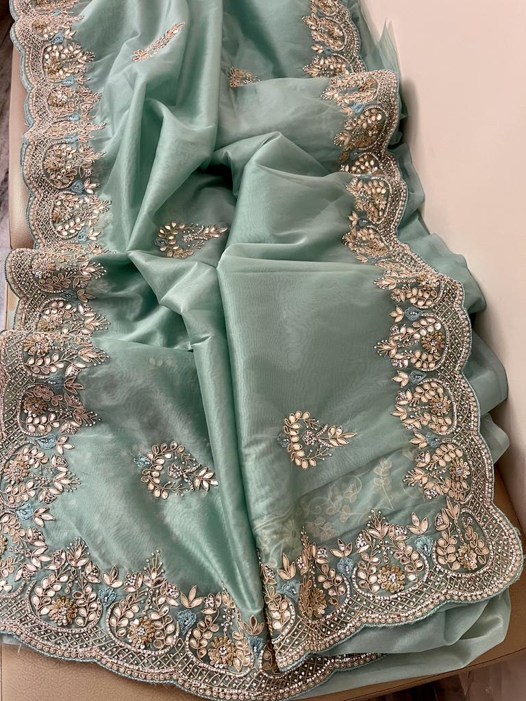 Lisa zardosi organza saree wedding sari - Saffronfashionindia