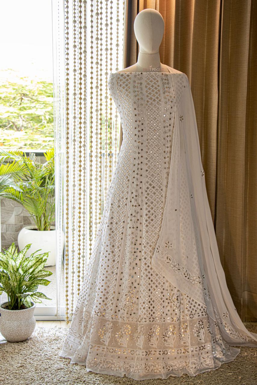 White Royal chinkakri dress - Saffronfashionindia