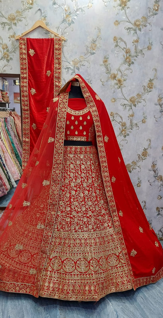 Sindoori velvet bridal reception lehangas - Saffronfashionindia