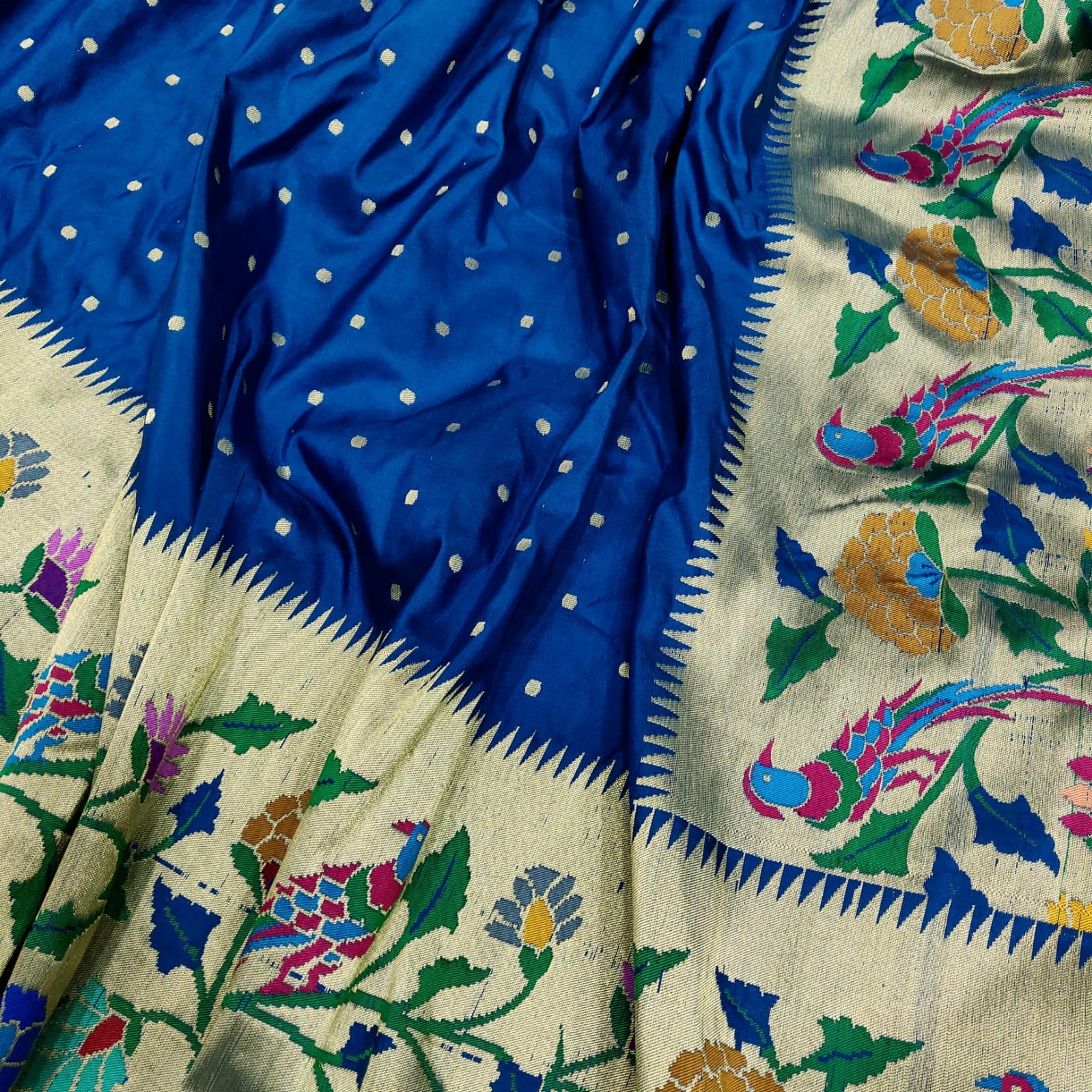 Meenakari handwoven blue Katan silk saree - Saffronfashionindia