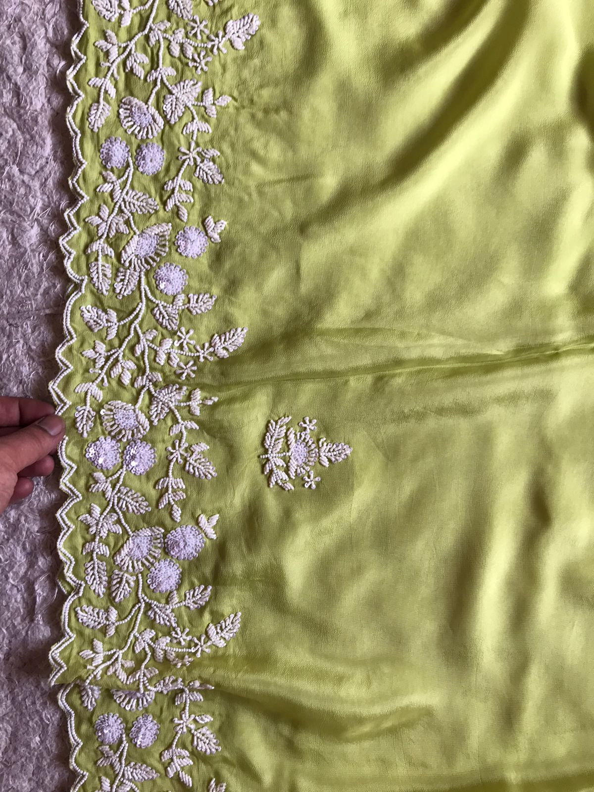 Limegreen sequins pearl sarees - Saffronfashionindia