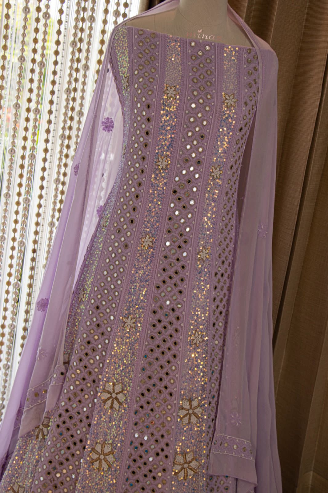 Lavender Anarkali Chikankari dress - Saffronfashionindia