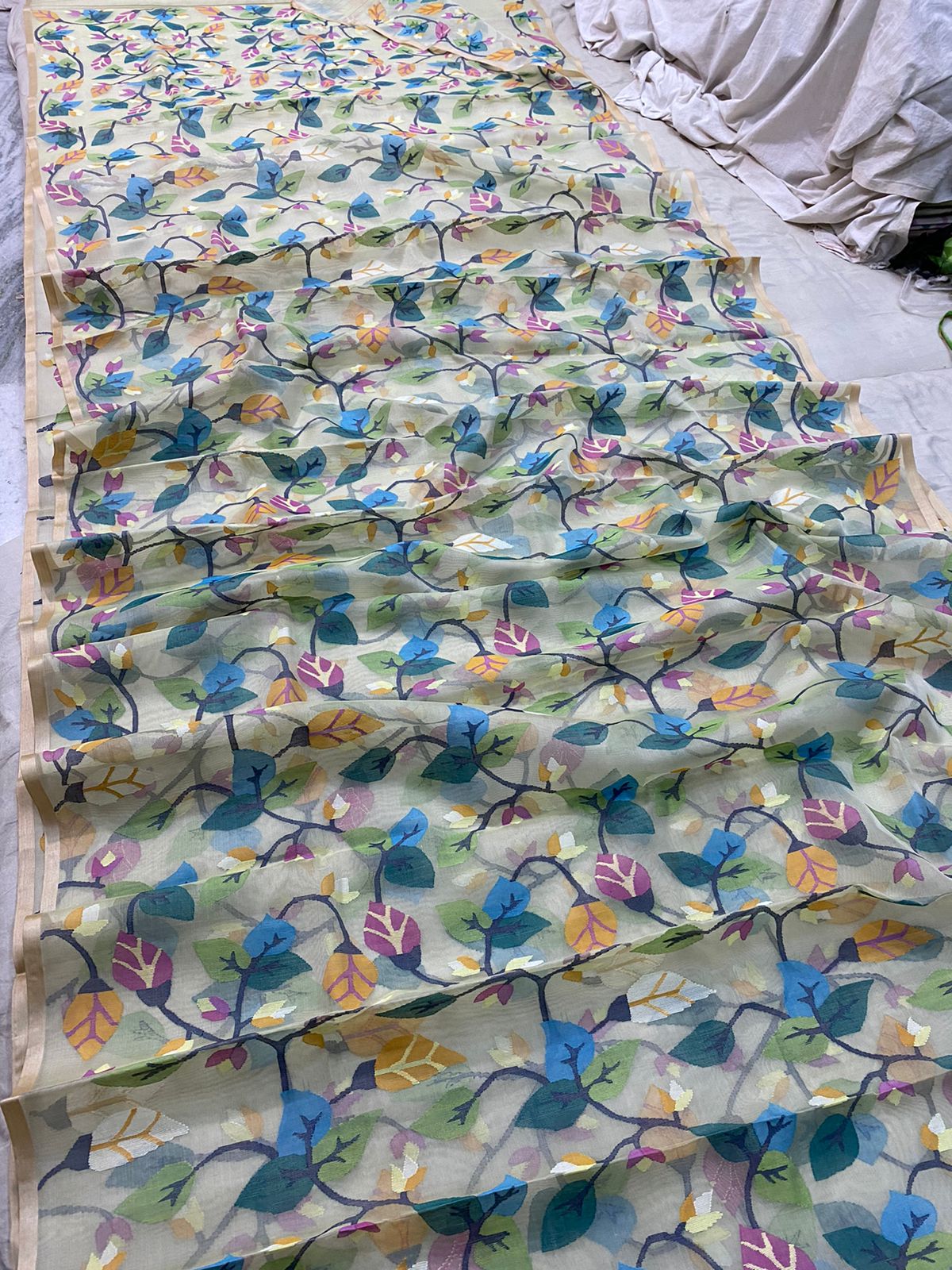 Chinia muslin jamdani sari - Saffronfashionindia