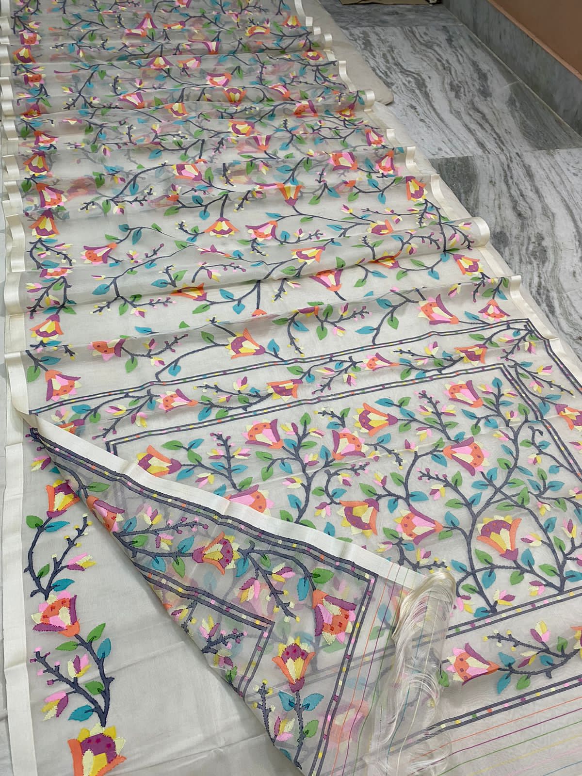 Shenaaz muslin jamdani saree - Saffronfashionindia