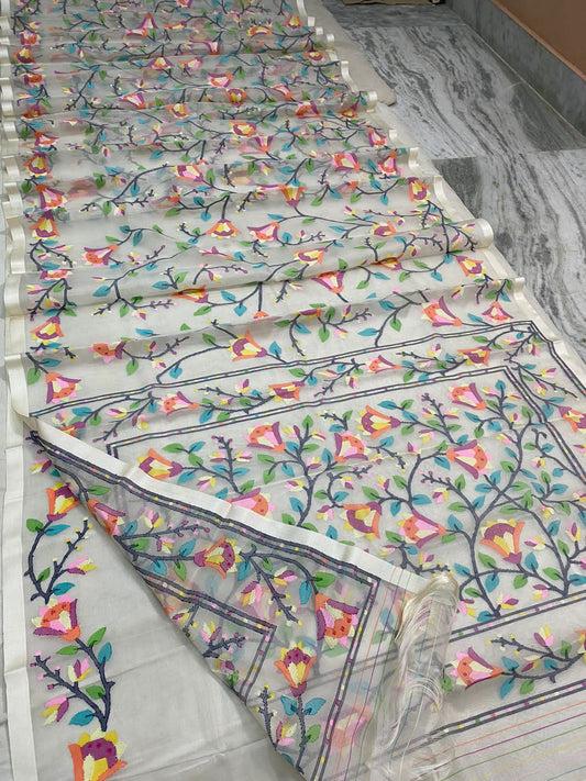 Shenaaz muslin jamdani saree - Saffronfashionindia