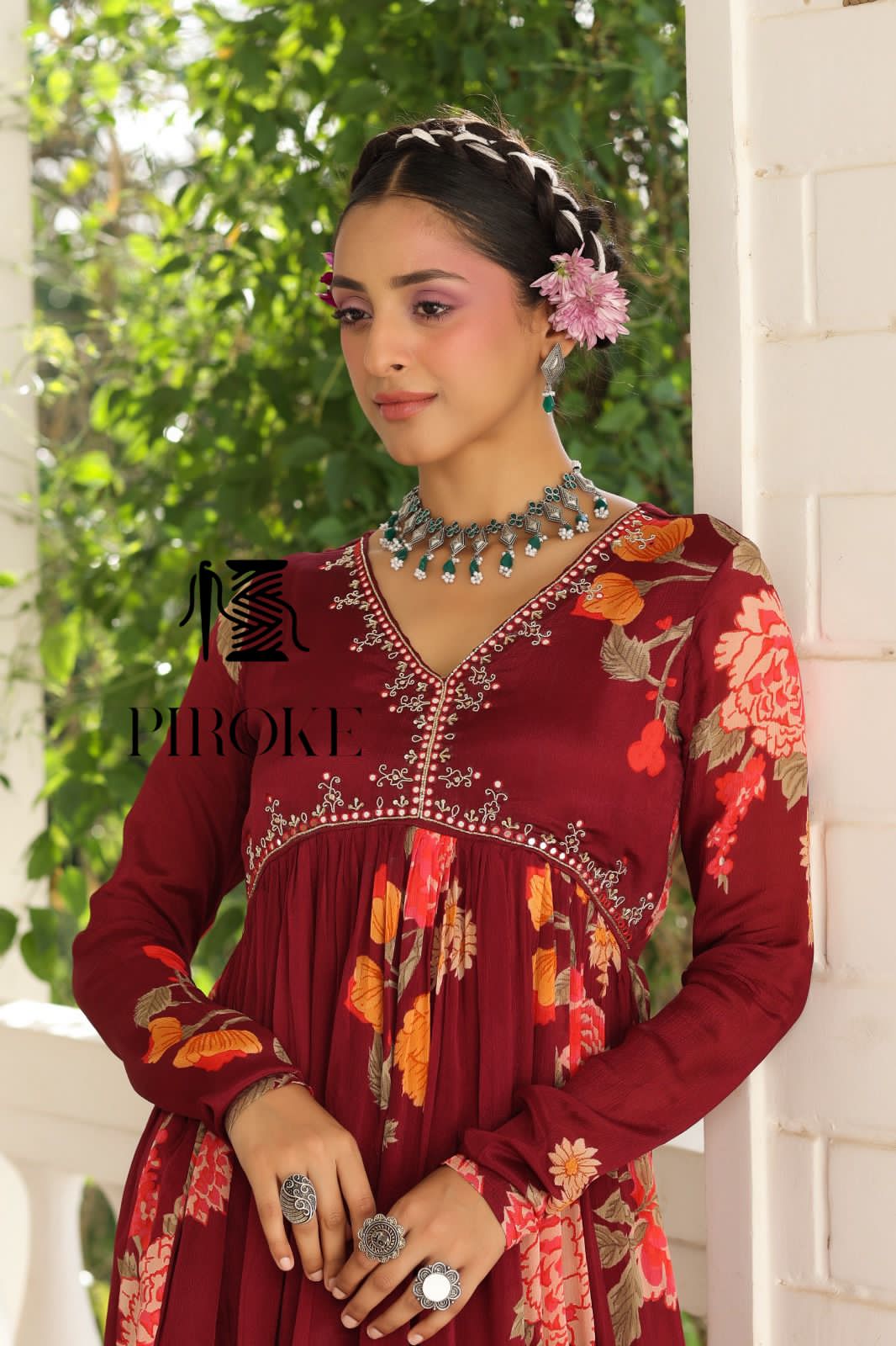 Maroon floral dress salwar kameez - Saffronfashionindia