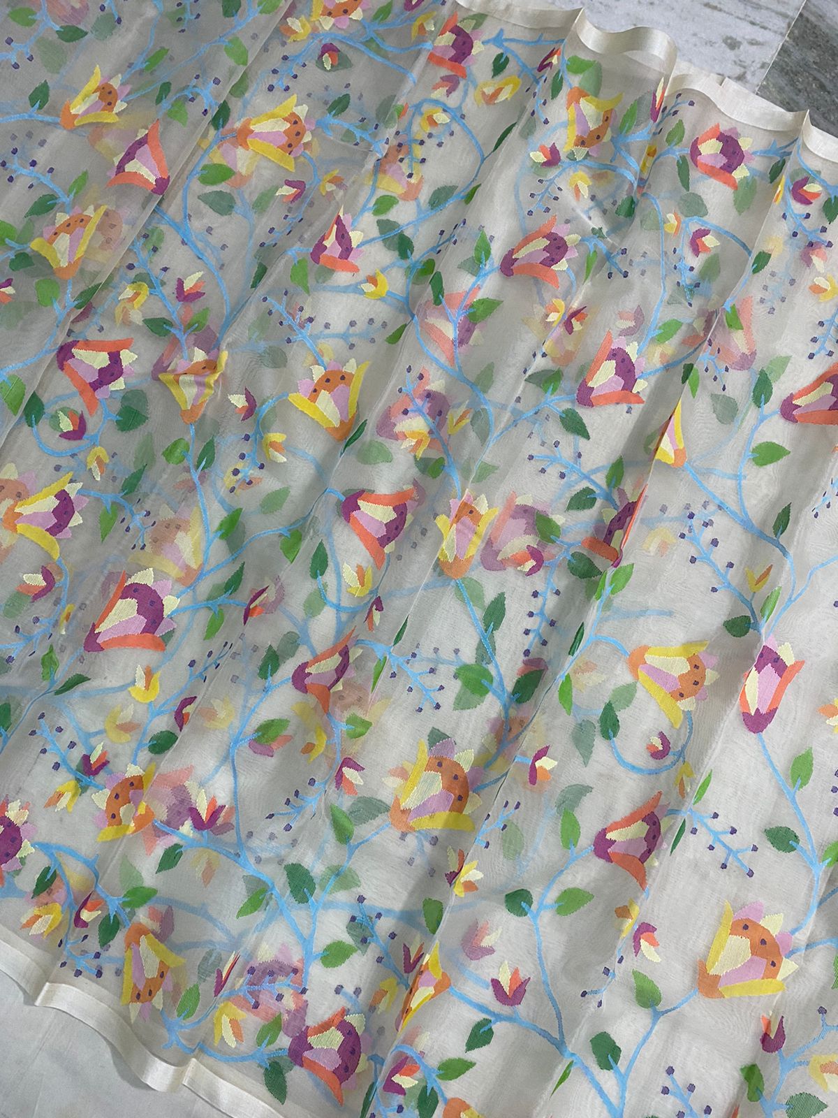 Misha muslin jamdani saree - Saffronfashionindia