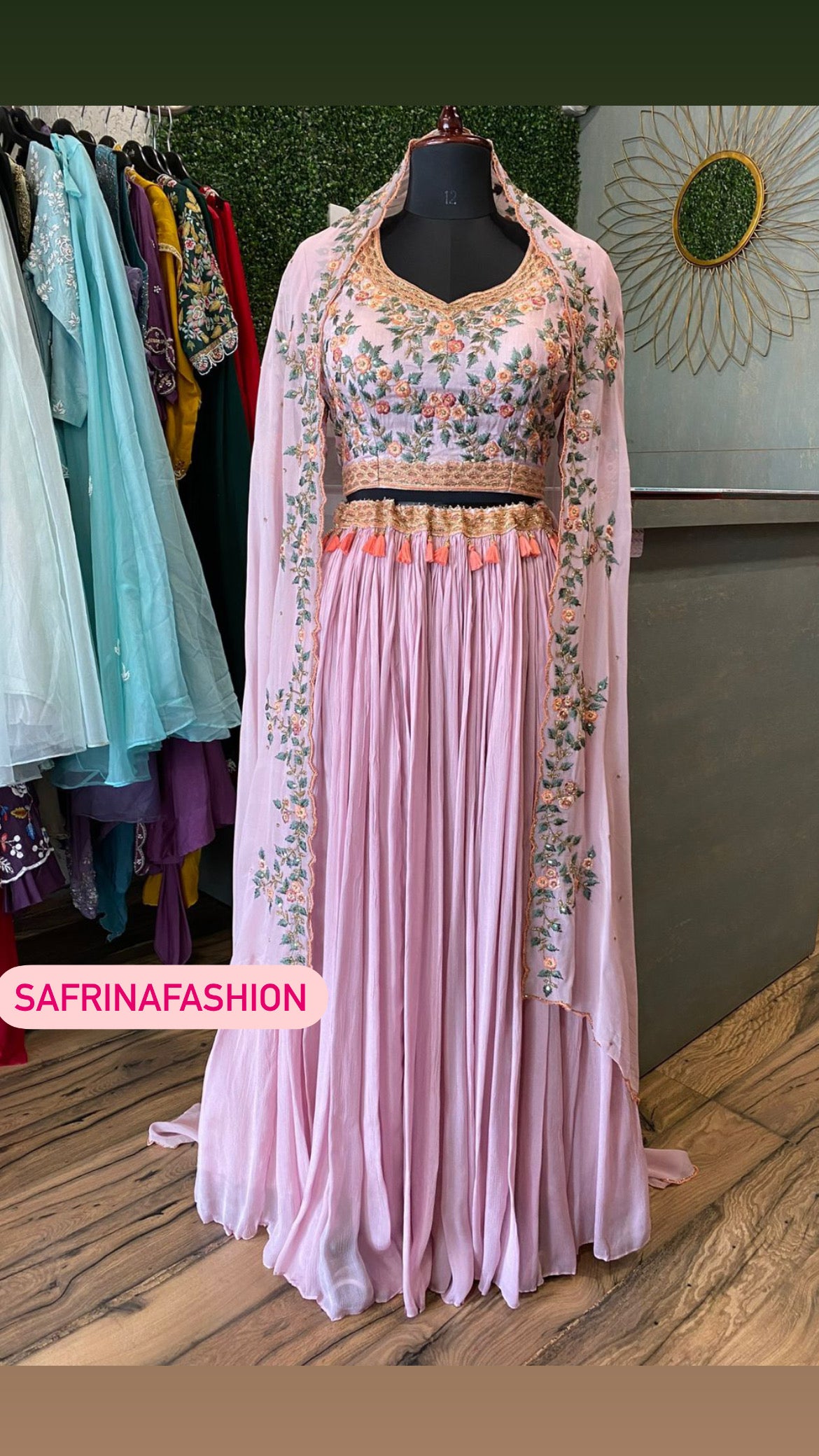Floral pink lehanga choli dress - Saffronfashionindia
