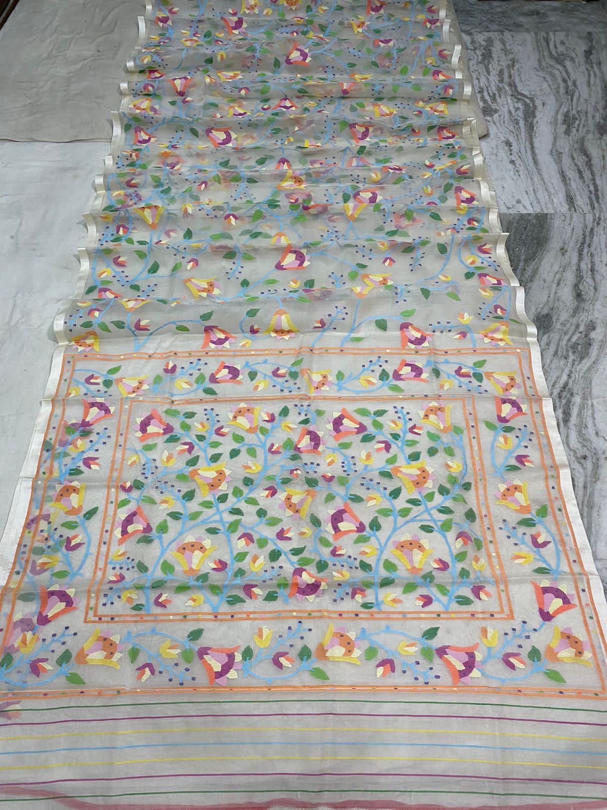 Misha muslin jamdani saree - Saffronfashionindia