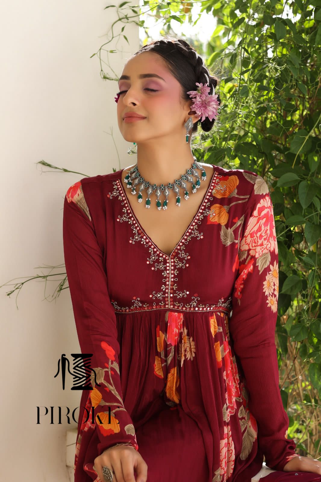 Maroon floral dress salwar kameez - Saffronfashionindia