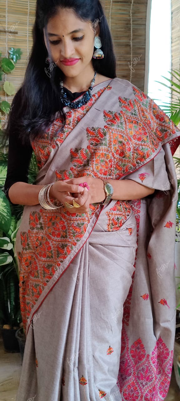 Kashmiri tussar silk saree - Saffronfashionindia