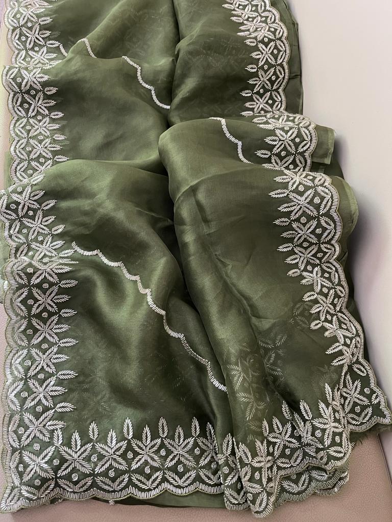 Piyali indian partywear organza saris - Saffronfashionindia