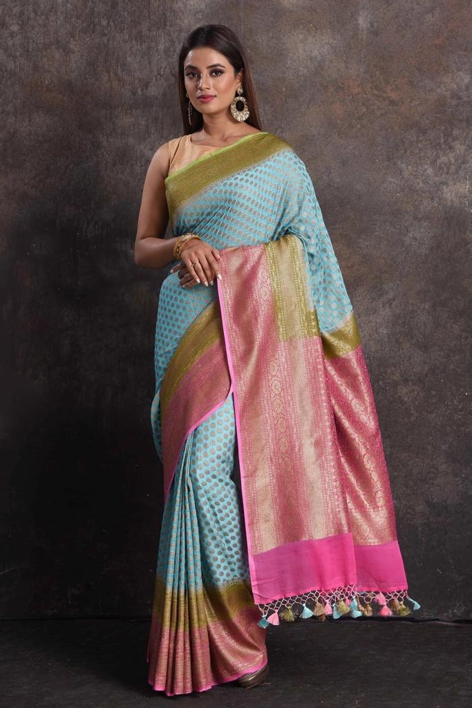 Esabelle khaddi gorgette Banarsi sari - Saffronfashionindia