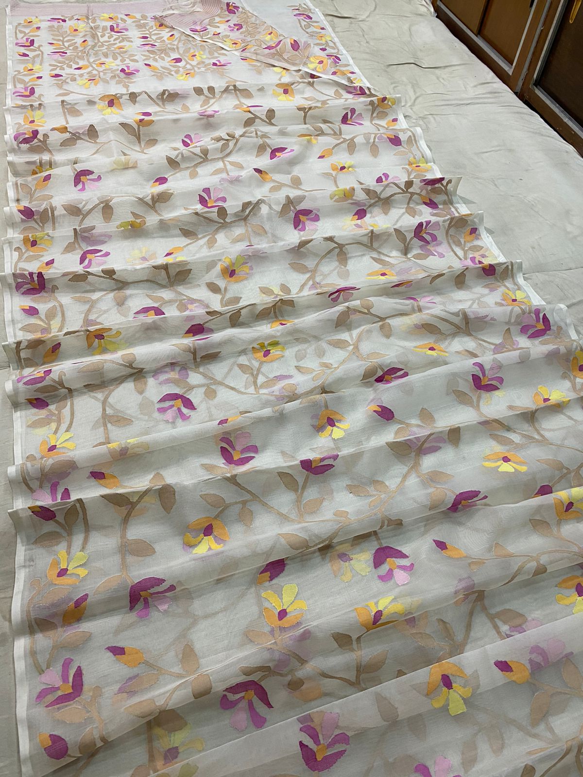 Alma jamdani indian saree - Saffronfashionindia