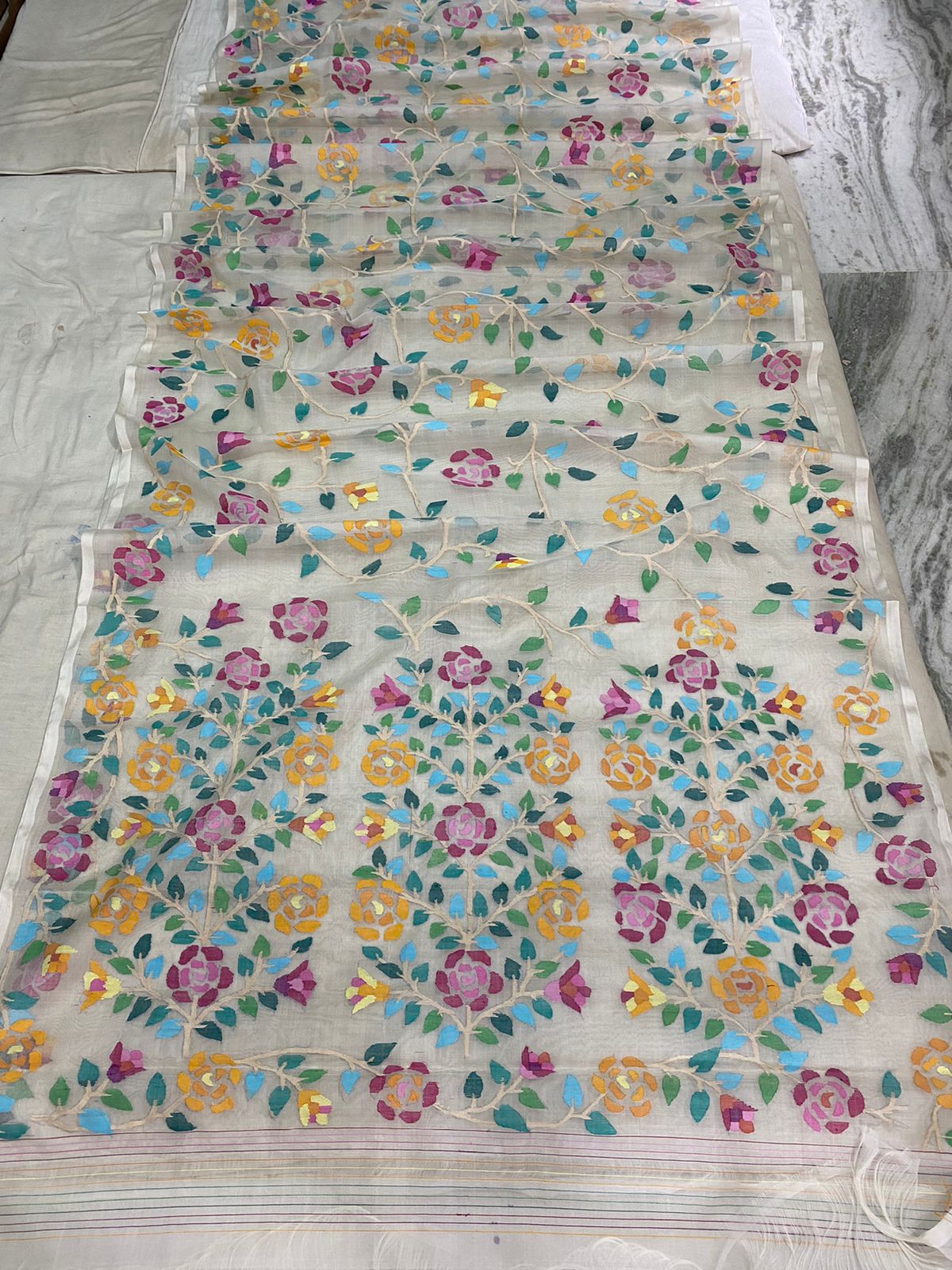 Lubina muslin tantuj jamdani saree bangal sarees - Saffronfashionindia