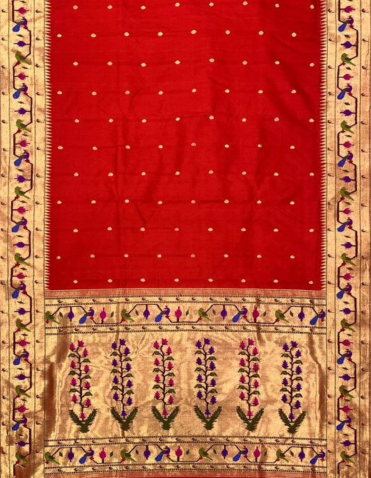 Muniya Paithani handloom brocket ethnic saree - Saffronfashionindia