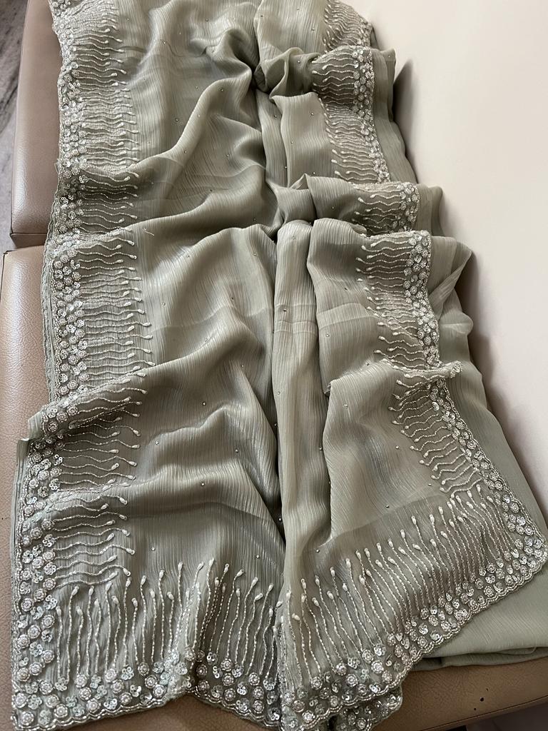 Chiffon sequence katdana beautiful saree - Saffronfashionindia