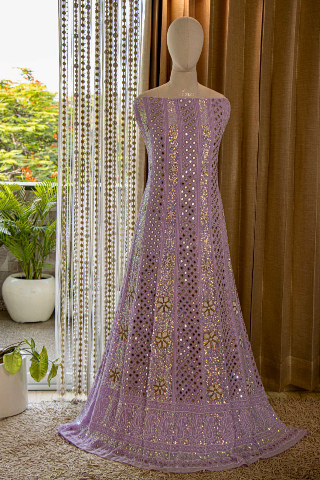 Lavender Anarkali Chikankari dress - Saffronfashionindia