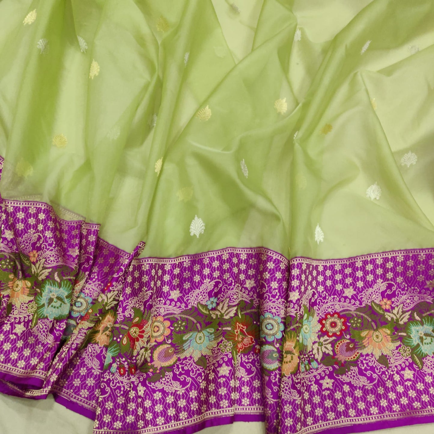 Paschmina kora handwoven saree - Saffronfashionindia