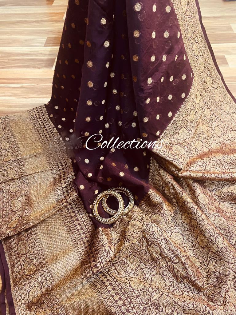 Elegant Banarsi gorgette saree - Saffronfashionindia