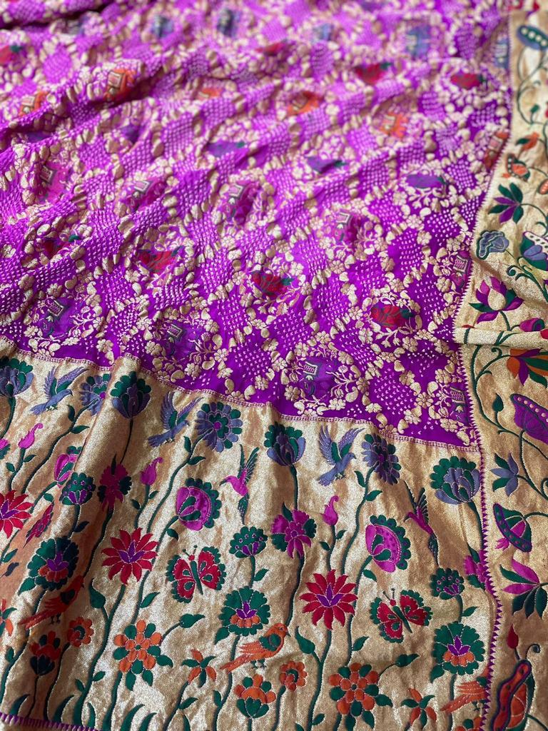 Pink gorgette handwoven dupatta - Saffronfashionindia