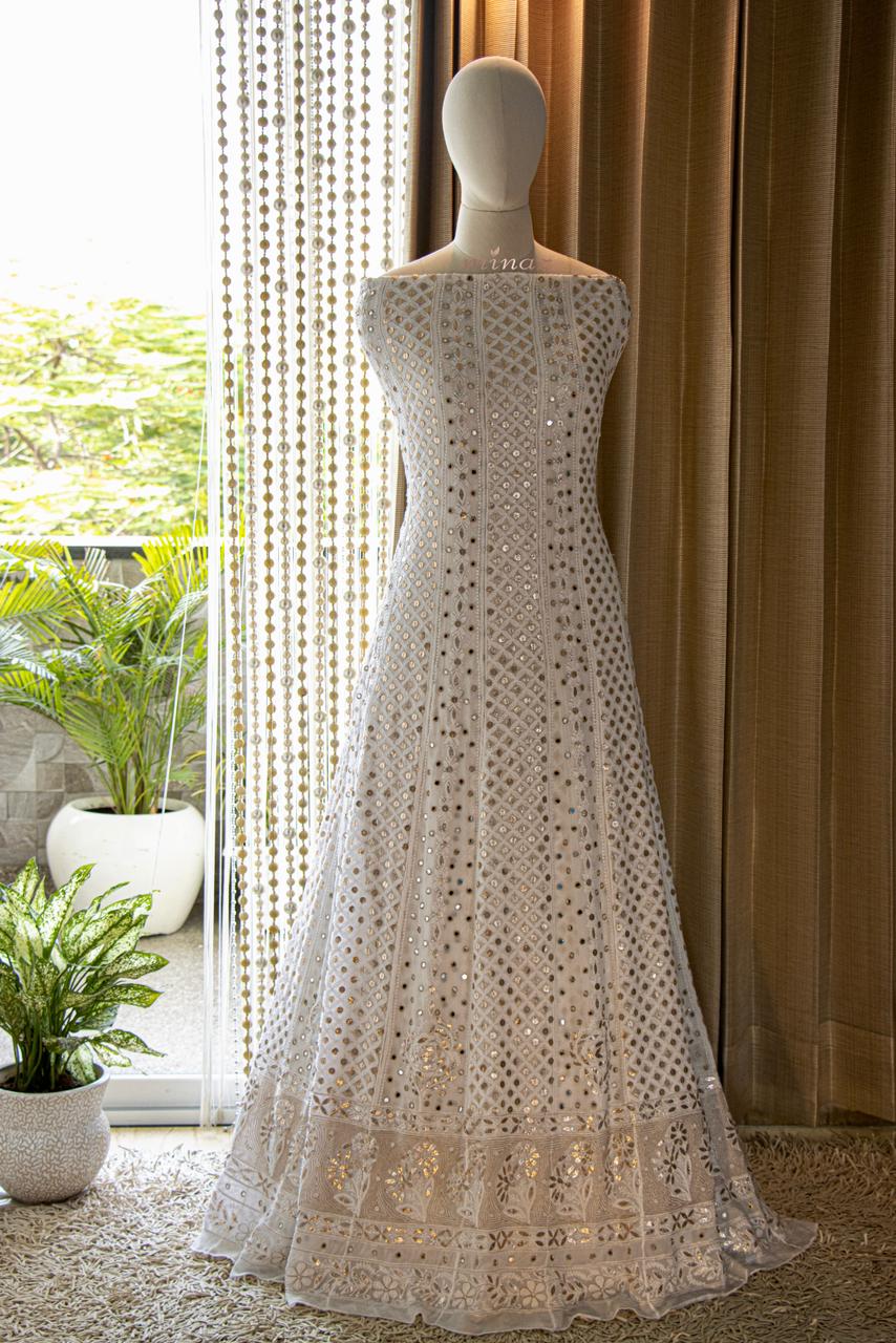 White Royal chinkakri dress - Saffronfashionindia