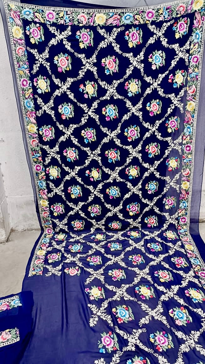 Royal floral Parsi gara saree - Saffronfashionindia