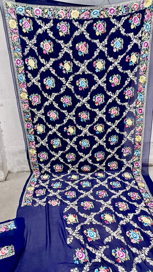 Royal floral Parsi gara saree - Saffronfashionindia