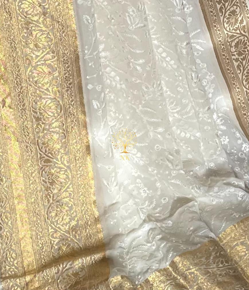 Chikankari gorgette Indian traditional saree - Saffronfashionindia