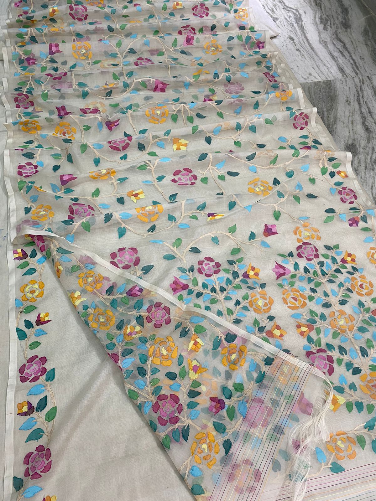 Lubina muslin tantuj jamdani saree bangal sarees - Saffronfashionindia